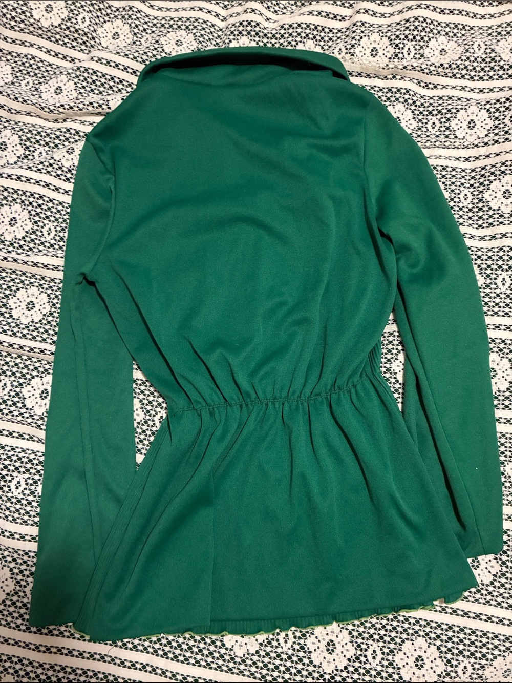 Vintage 70s Green Peplum Long-Sleeve Tie-Neck Blouse Top Shirt - Picture 5 of 6